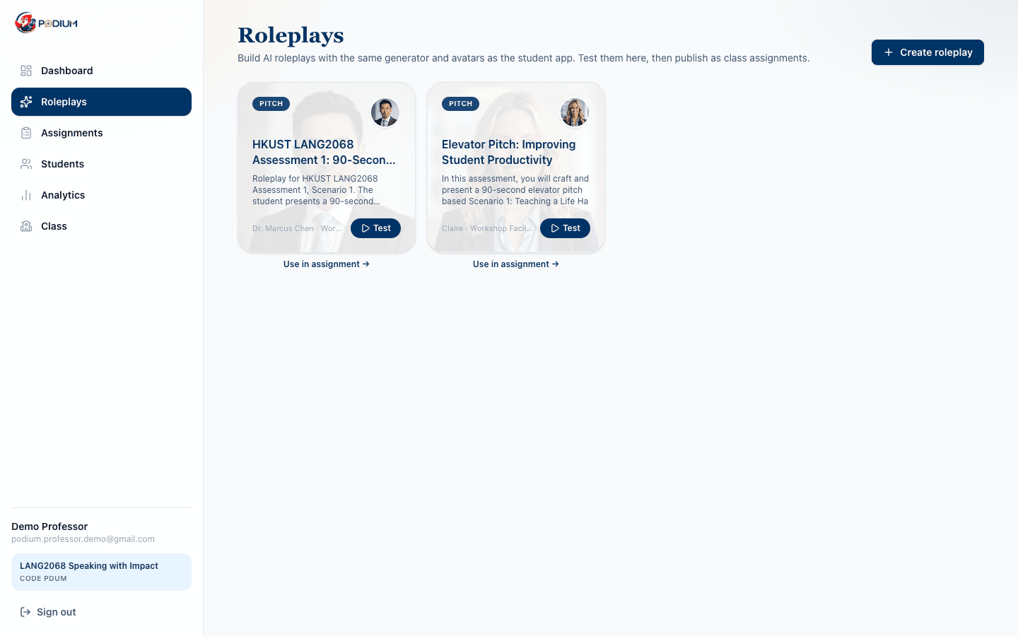 Roleplays library with scenario cards