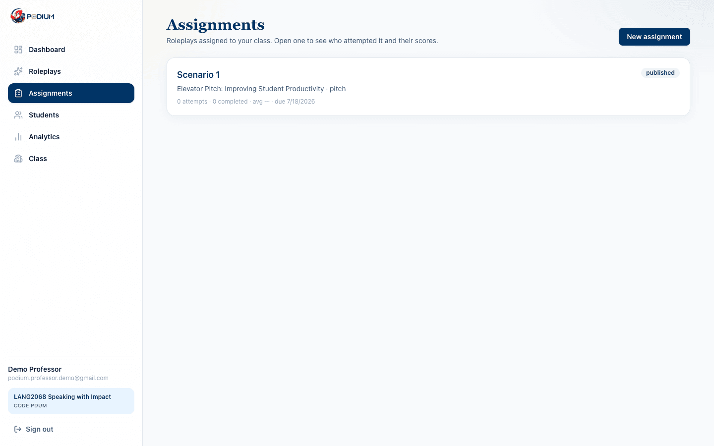 Assignments list for the class